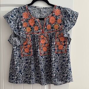 THML Black and White Boxy Blouse with Bib Collar